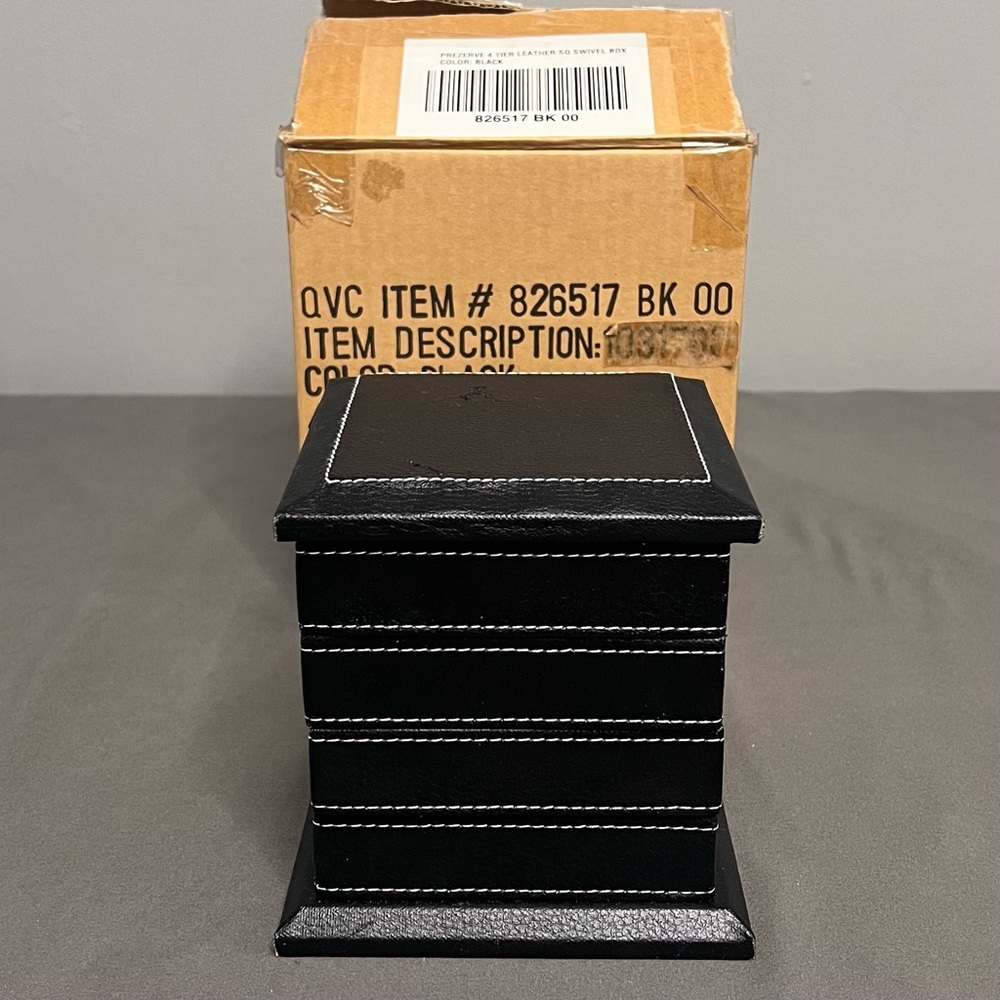 NIB W/ Flaws Prezerve 4 Tier Black Swivel Jewelry Box Organizer 5x6”